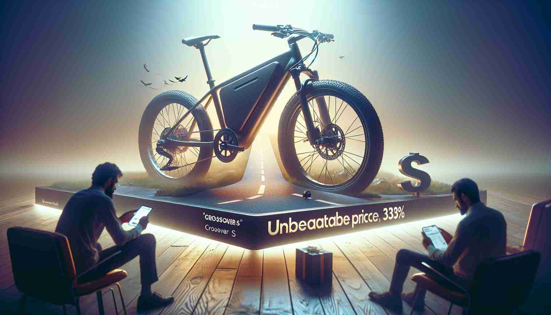 Create a high-definition image showing a situation where an individual is making the decision to purchase their ideal electric bike. The bicycle, labeled as the 'Crossover S', stands out with its unbeatable price. The brand name is not specified. The scene is imbued with an air of excitement and anticipation.